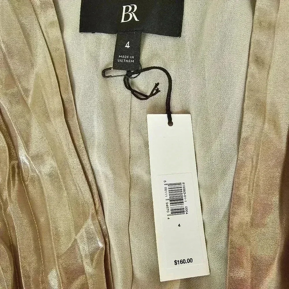 😍 NWT 😍 Banana Republic Sleeveless Pleated Mini Dress, Gold, Size 4 - Picture 2 of 10